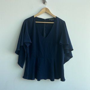 ELOQUII Butterfly Sleeve Top Navy- Women's 14